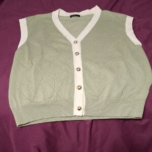 Green and cream sweater vest
